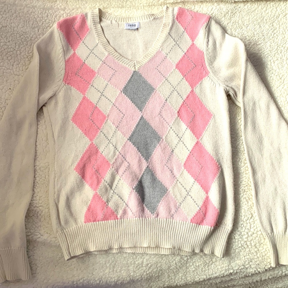 Izod vintage sweater! Very casual pink and white knitted 💕🤍